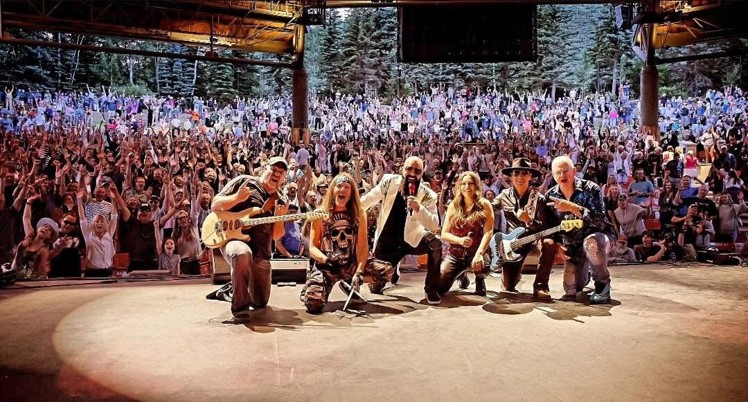 Those Crazy Nights crowd from stage at Gerald Ford Amphitheater in Vail, CO